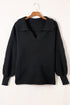 Black Ribbed Knit Lapel Neck Curvy Sweater